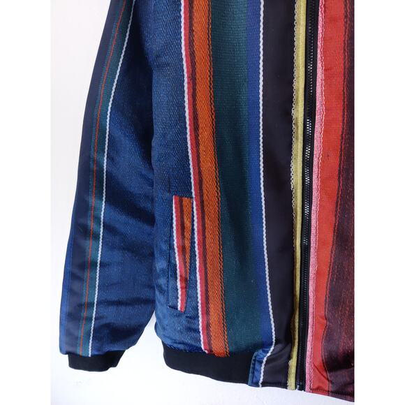 FreshHoods Men's Blue & Red Striped Full Zip Insulated Bomber Jacket Size M - Picture 4 of 11